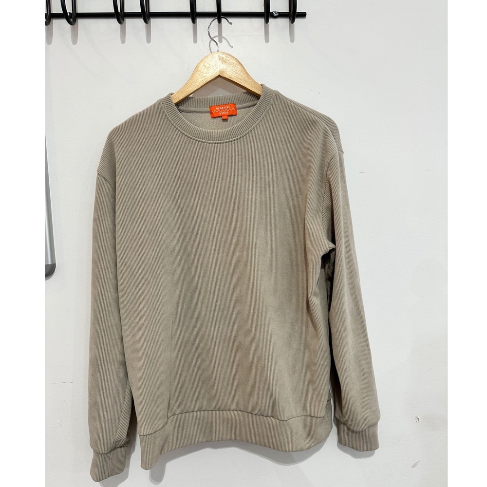Negative Space Mens Ribbed Crewneck Sweatshirt Tan Beige Long Sleeve Size L